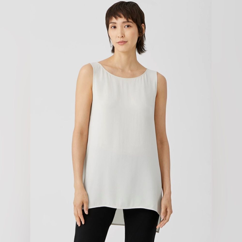Eileen Fisher System Silk Georgette Crepe Bateau Neck Shell Size PP